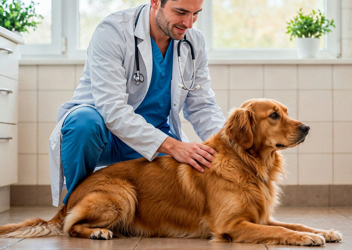 vet touching a dog